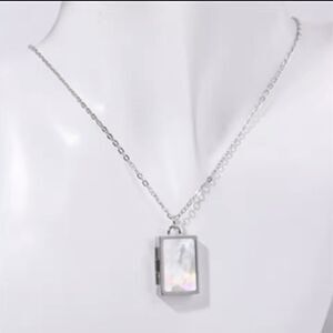 Mother Of Pearl 18K White Gold Plated Square Locket Necklace